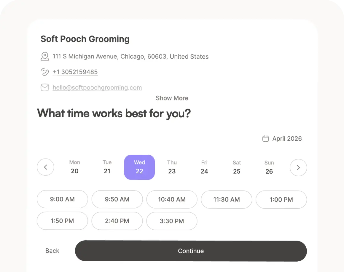 Online booking interface showing client self-service appointment scheduling